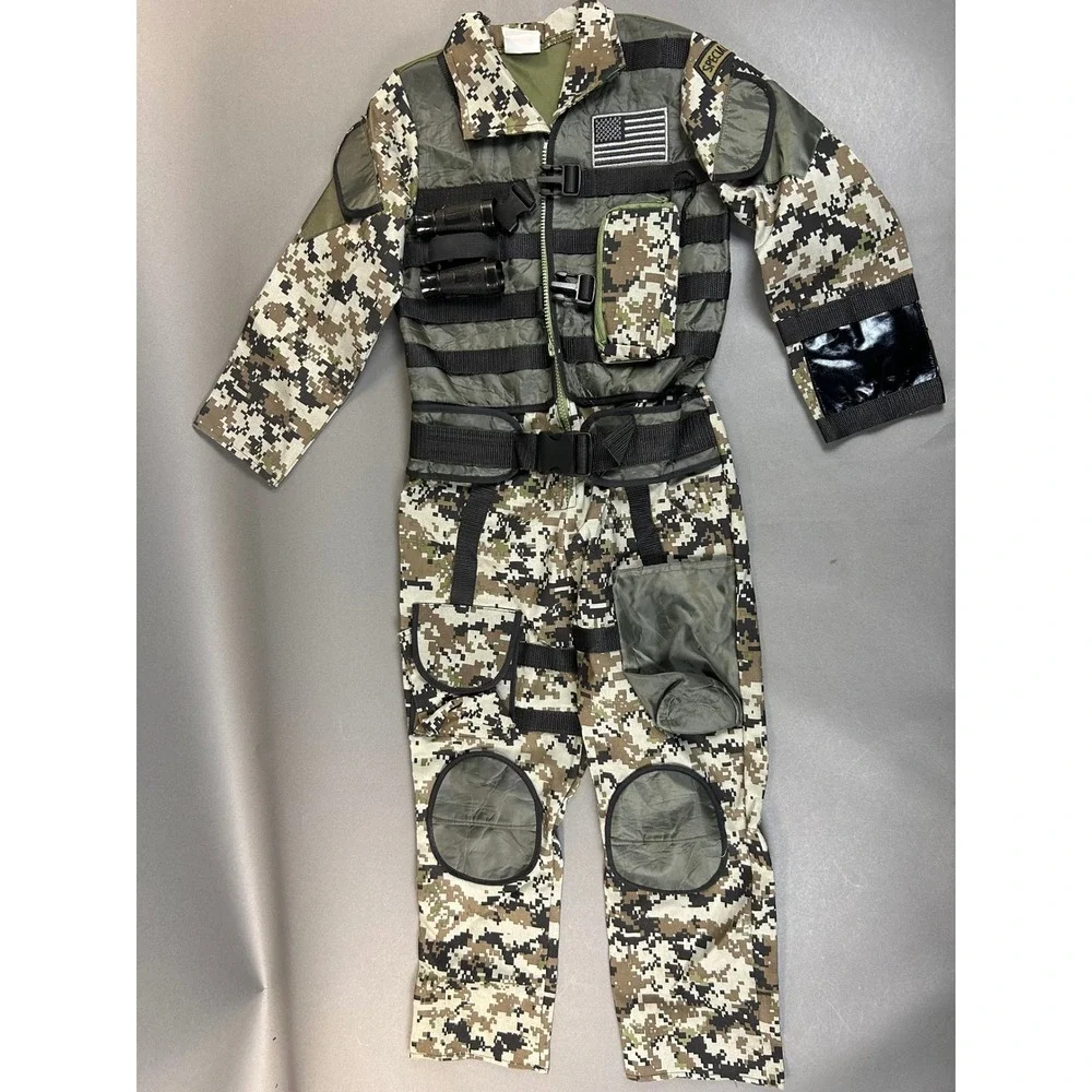 Teetot Special Forces Soldier Costume Kids Size 7-8 Digital Camo Jumpsuit Vest